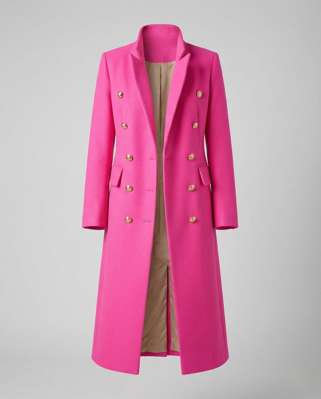 Women's Double-Breasted Long Blazer Coat with Notched Lapel — Magenta — Alfa Empire, view 1