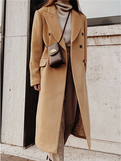 Women's Double-Breasted Long Wool Coat with Belt — Khaki — Alfa Empire, view 2