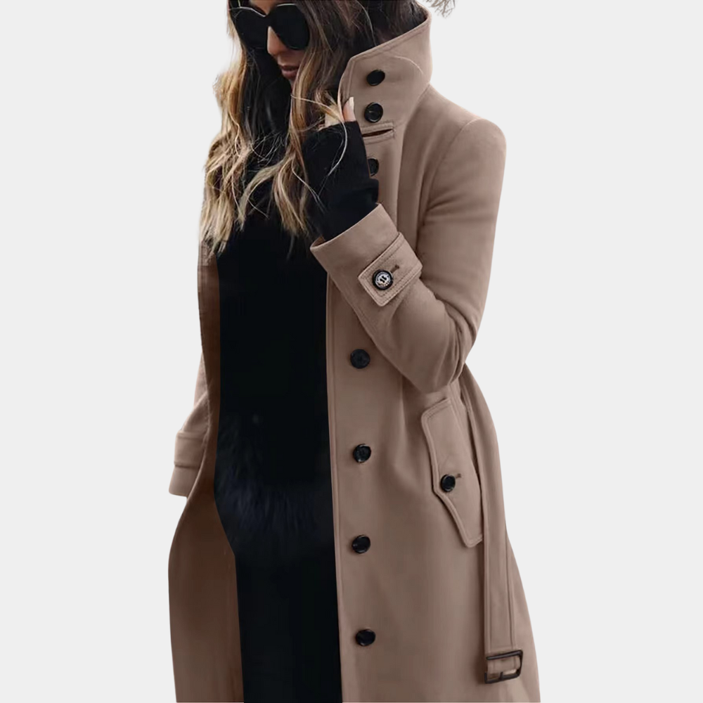 Women's Double-Breasted Trench Coat with Belt — Khaki — Alfa Empire, view 1