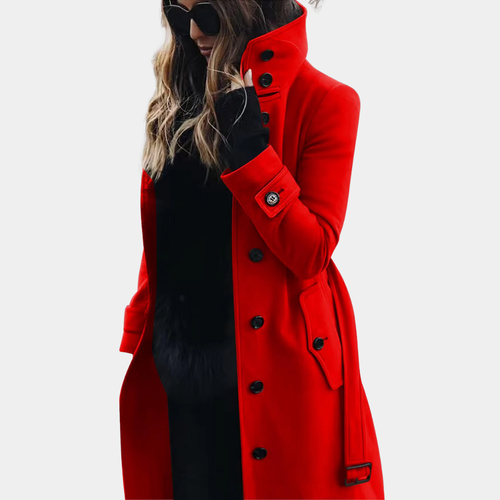 Women's Double-Breasted Trench Coat with Belt — Red — Alfa Empire, view 3