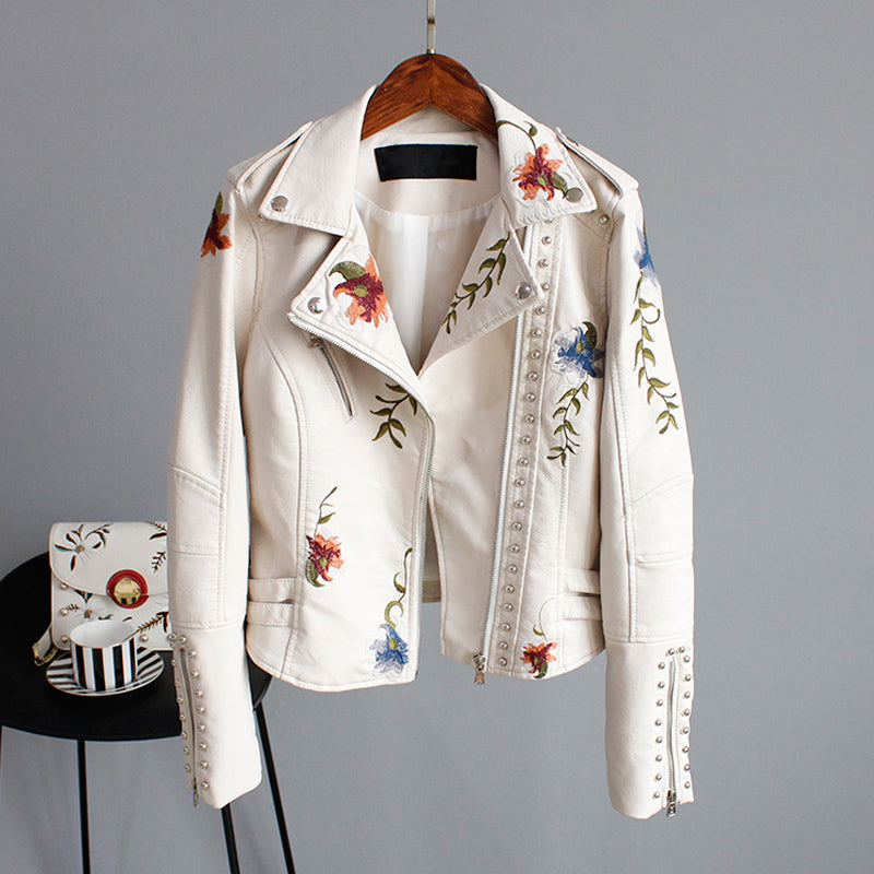 Women's Embroidered Moto Jacket with Floral Details — Alfa Empire, view 3
