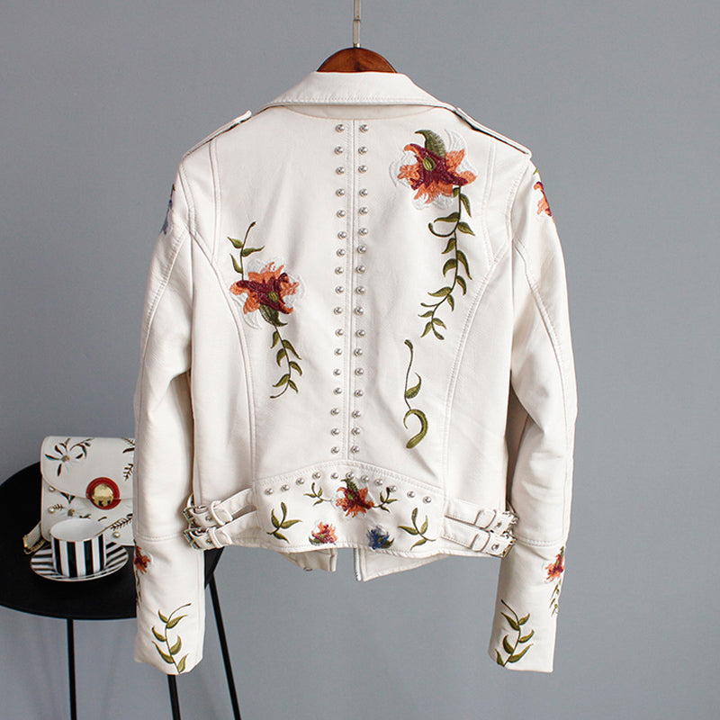 Women's Embroidered Moto Jacket with Floral Details — Alfa Empire, view 4