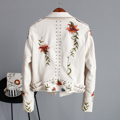 Women's Embroidered Moto Jacket with Floral Details — Alfa Empire, view 4