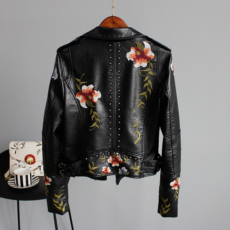 Women's Embroidered Moto Jacket with Floral Details — Alfa Empire, view 5