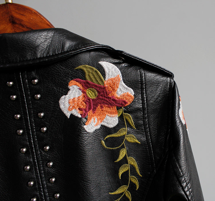 Women's Embroidered Moto Jacket with Floral Details — Alfa Empire, view 6