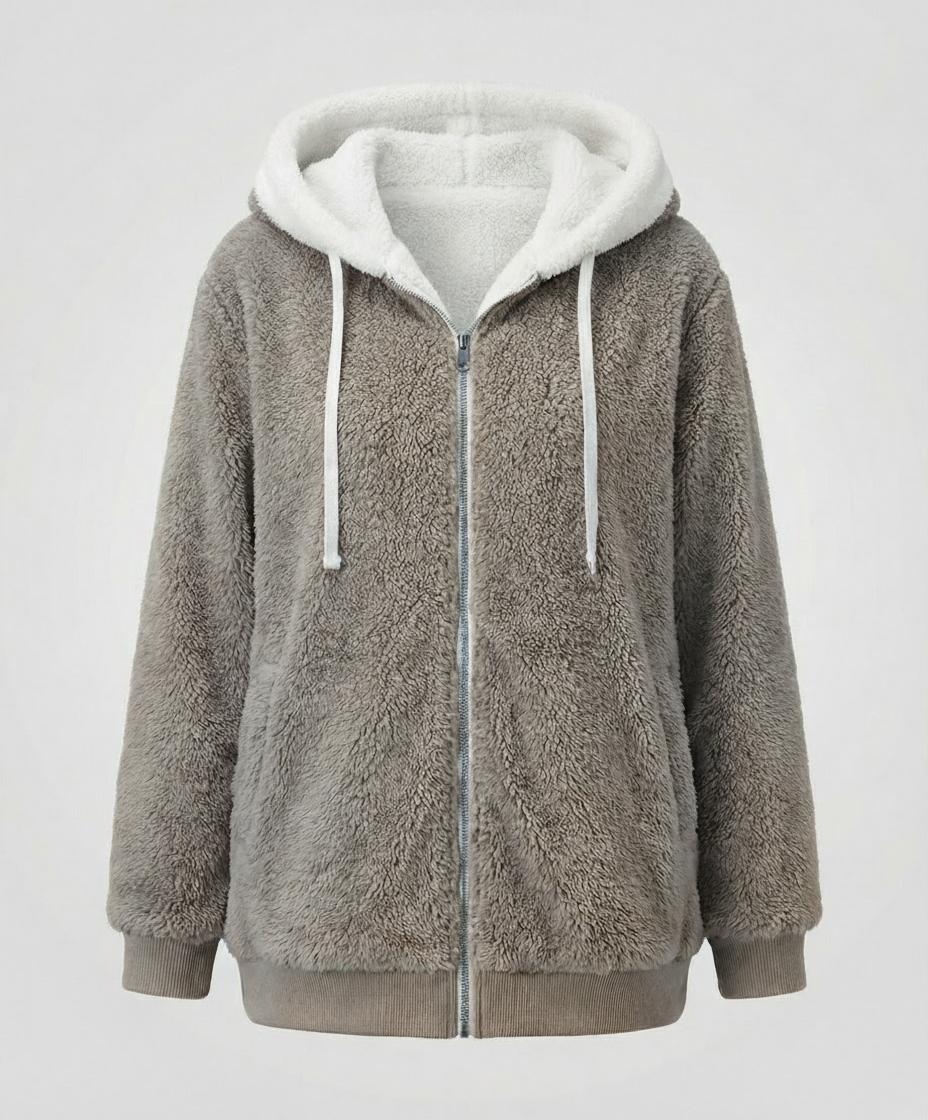 Women's Hooded Sherpa Jacket Full Zip with Drawstrings — Charcoal — Alfa Empire, view 5