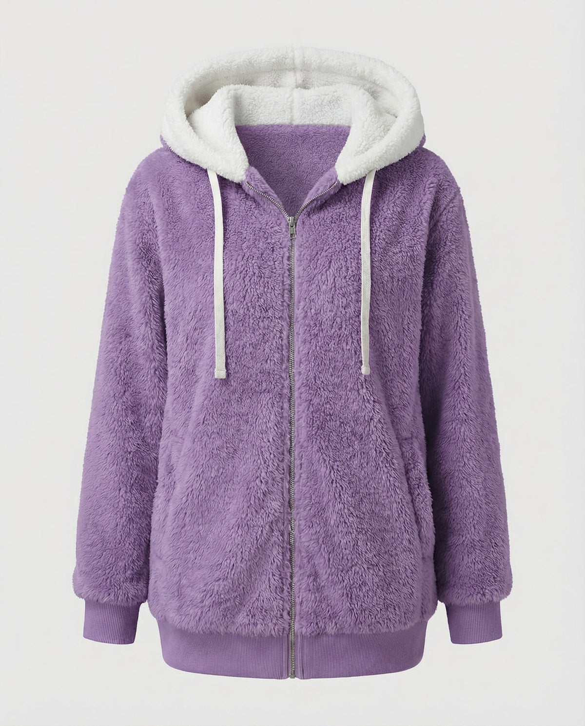Women's Hooded Sherpa Jacket Full Zip with Drawstrings — Purple — Alfa Empire, view 8
