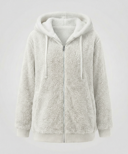 Women's Hooded Sherpa Jacket Full Zip with Drawstrings — Snow White — Alfa Empire, view 10
