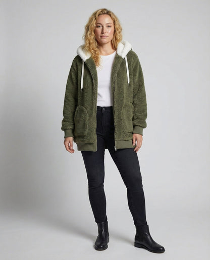 Women's Hooded Sherpa Jacket Full Zip with Drawstrings — Alfa Empire, view 11