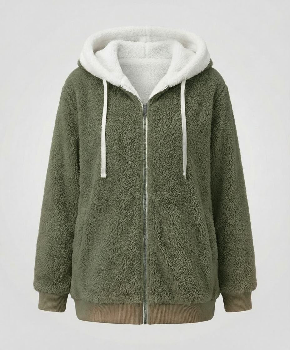 Women's Hooded Sherpa Jacket Full Zip with Drawstrings — Alfa Empire, view 12