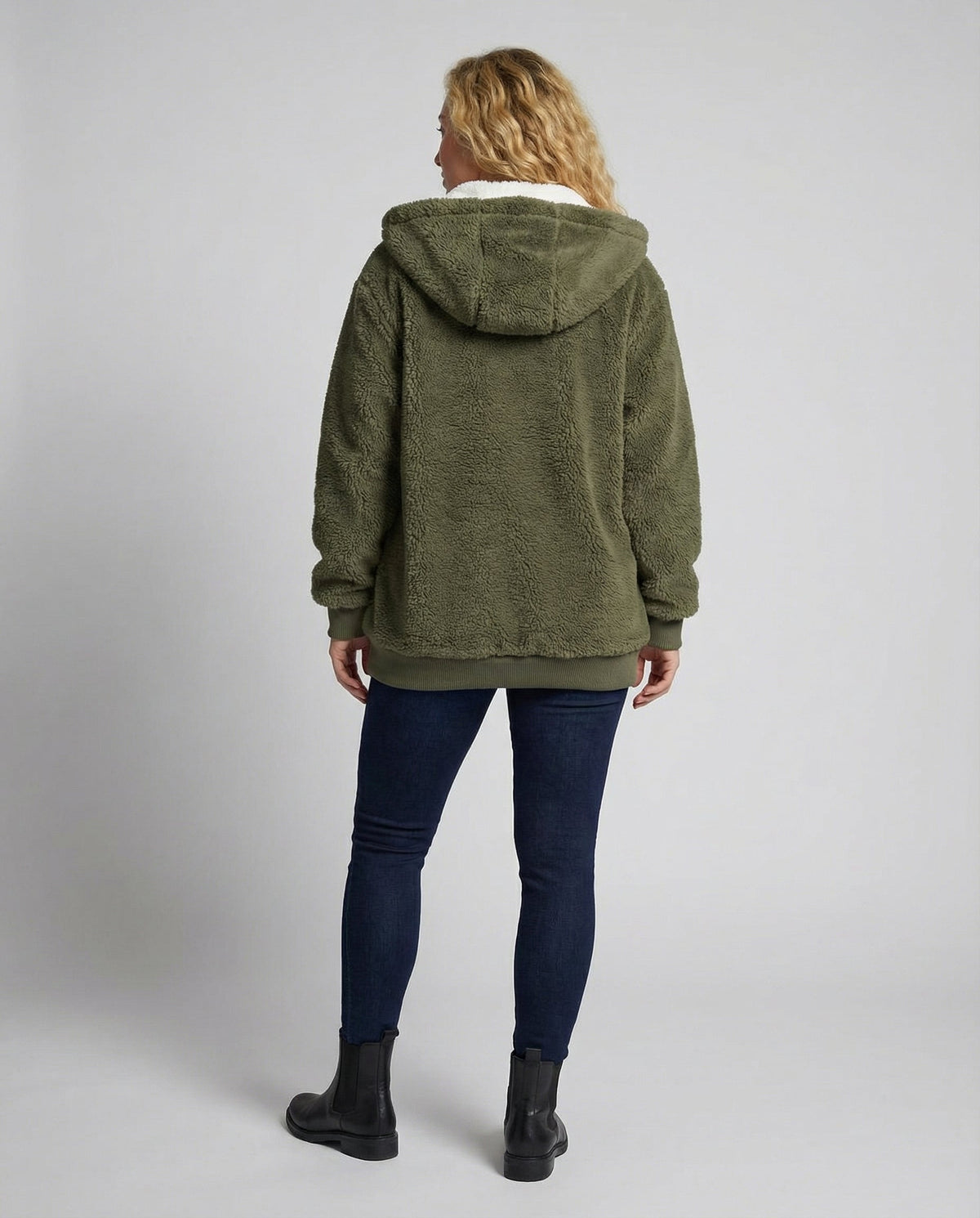 Women's Hooded Sherpa Jacket Full Zip with Drawstrings — Alfa Empire, view 13