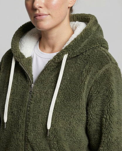 Women's Hooded Sherpa Jacket Full Zip with Drawstrings — Alfa Empire, view 14
