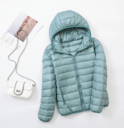Women's Lightweight Hooded Puffer Jacket for Travel — Light Blue — Alfa Empire, view 1