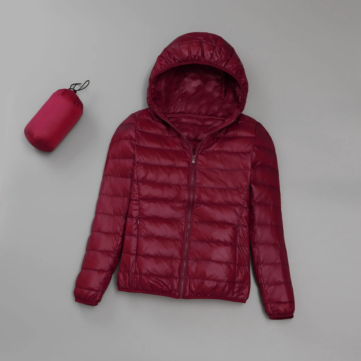 Women's Lightweight Hooded Puffer Jacket for Travel — Red — Alfa Empire, view 2