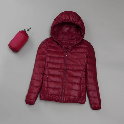 Women's Lightweight Hooded Puffer Jacket for Travel — Red — Alfa Empire, view 2