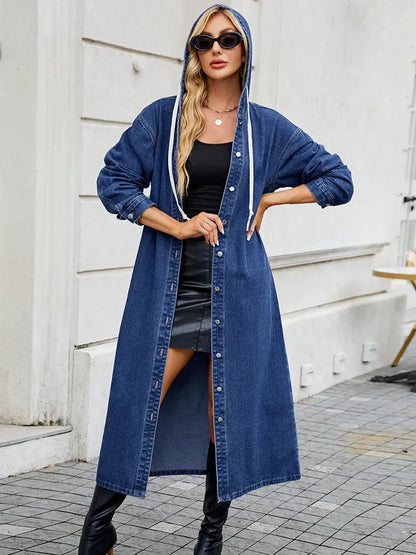 Women's Long Hooded Jacket with Button Front Closure — Alfa Empire, view 4