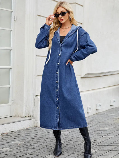 Women's Long Hooded Jacket with Button Front Closure — Alfa Empire, view 5