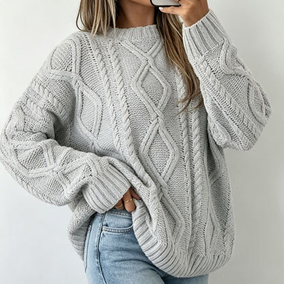 Women's Oversized Cable-Knit Sweater with Crew Neck — Alfa Empire, view 9