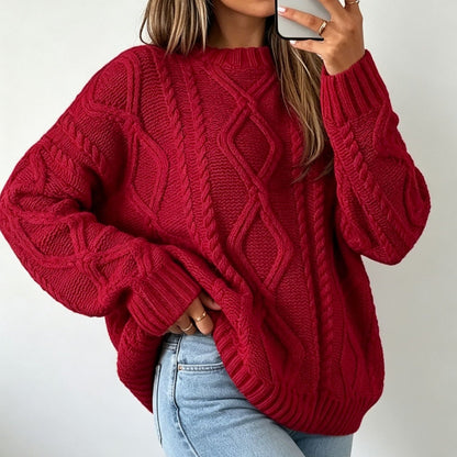 Women's Oversized Cable-Knit Sweater with Crew Neck — Alfa Empire, view 10