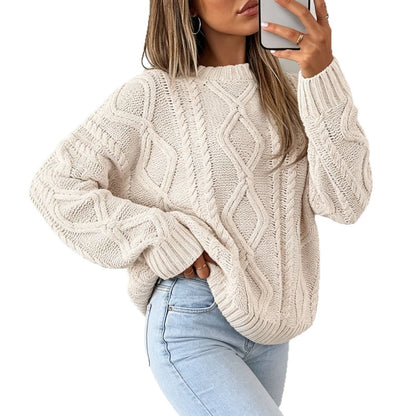 Women's Oversized Cable-Knit Sweater with Crew Neck — Alfa Empire, view 12
