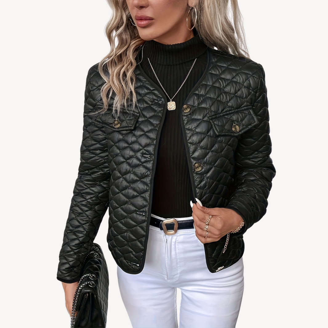 Women's Quilted Jacket Lightweight Button-Front — Black — Alfa Empire, view 1