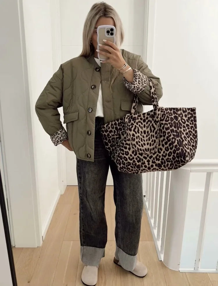 Women's Quilted Jacket with Leopard Print Lining — Alfa Empire, view 4