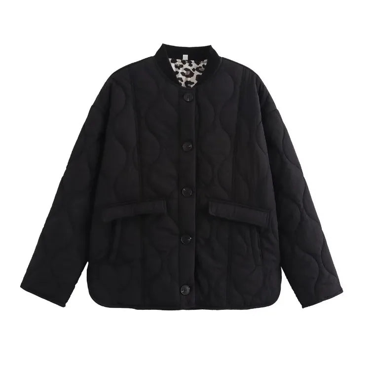 Women's Quilted Jacket with Leopard Print Lining — Alfa Empire, view 5