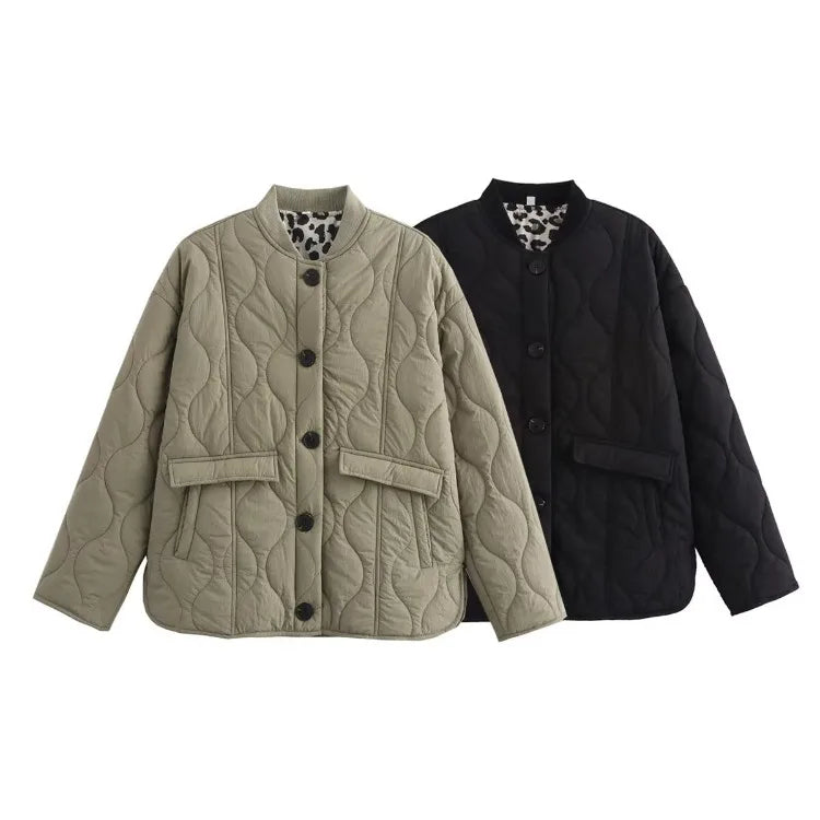 Women's Quilted Jacket with Leopard Print Lining — Alfa Empire, view 6