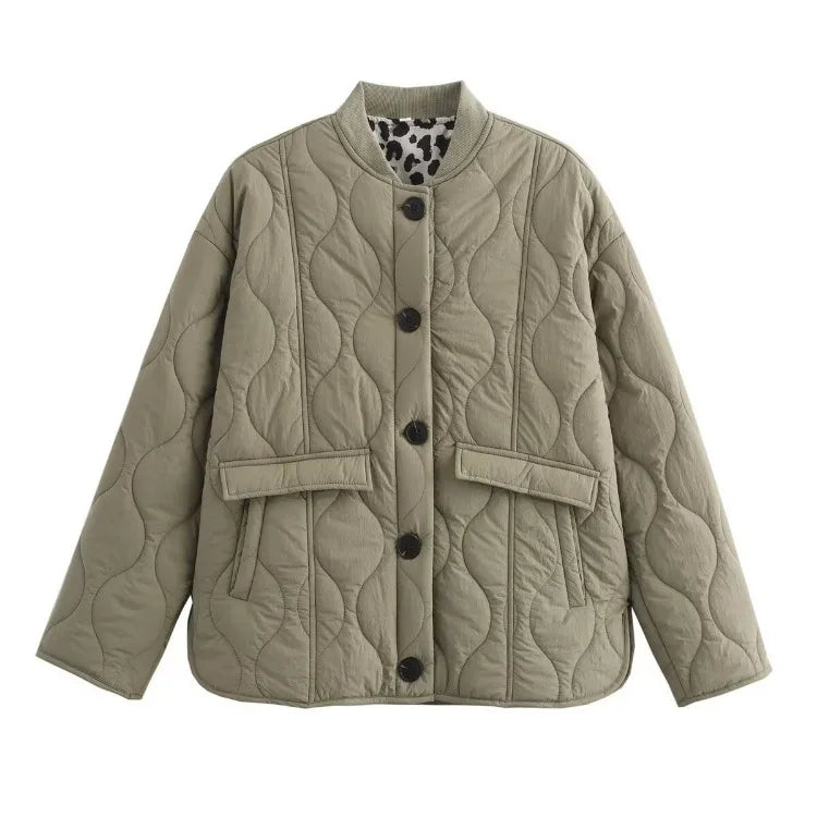 Women's Quilted Jacket with Leopard Print Lining — Alfa Empire, view 7