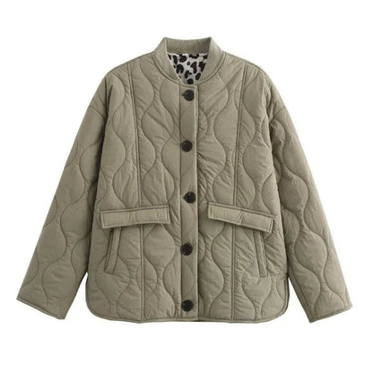 Women's Quilted Jacket with Leopard Print Lining — Alfa Empire, view 7