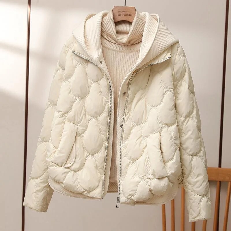 Women's Quilted Puffer Jacket with Hood and Zip Front — White — Alfa Empire, view 1