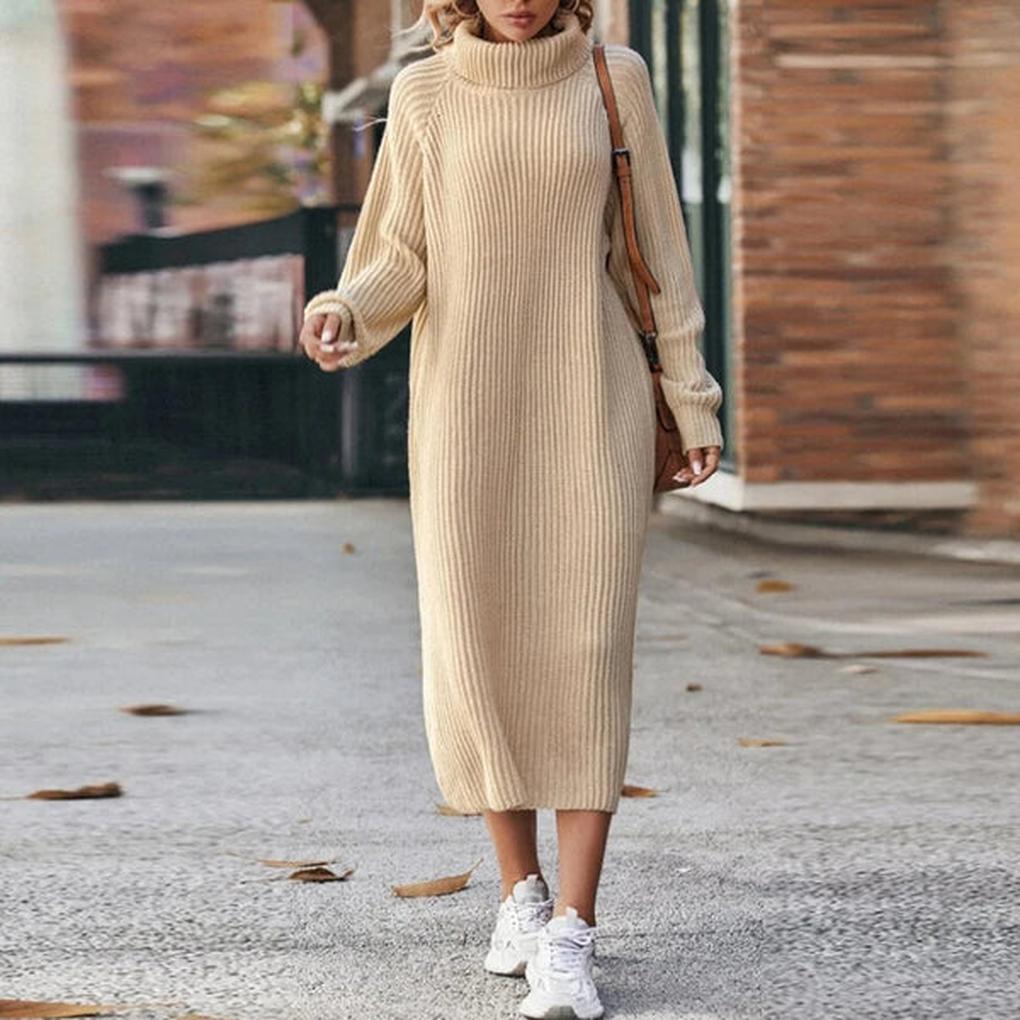 Women's Ribbed Turtleneck Midi Sweater Dress — Cream White — Alfa Empire, view 1