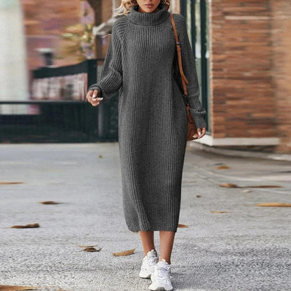 Women's Ribbed Turtleneck Midi Sweater Dress — Gray — Alfa Empire, view 4