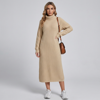 Women's Ribbed Turtleneck Midi Sweater Dress — Alfa Empire, view 6