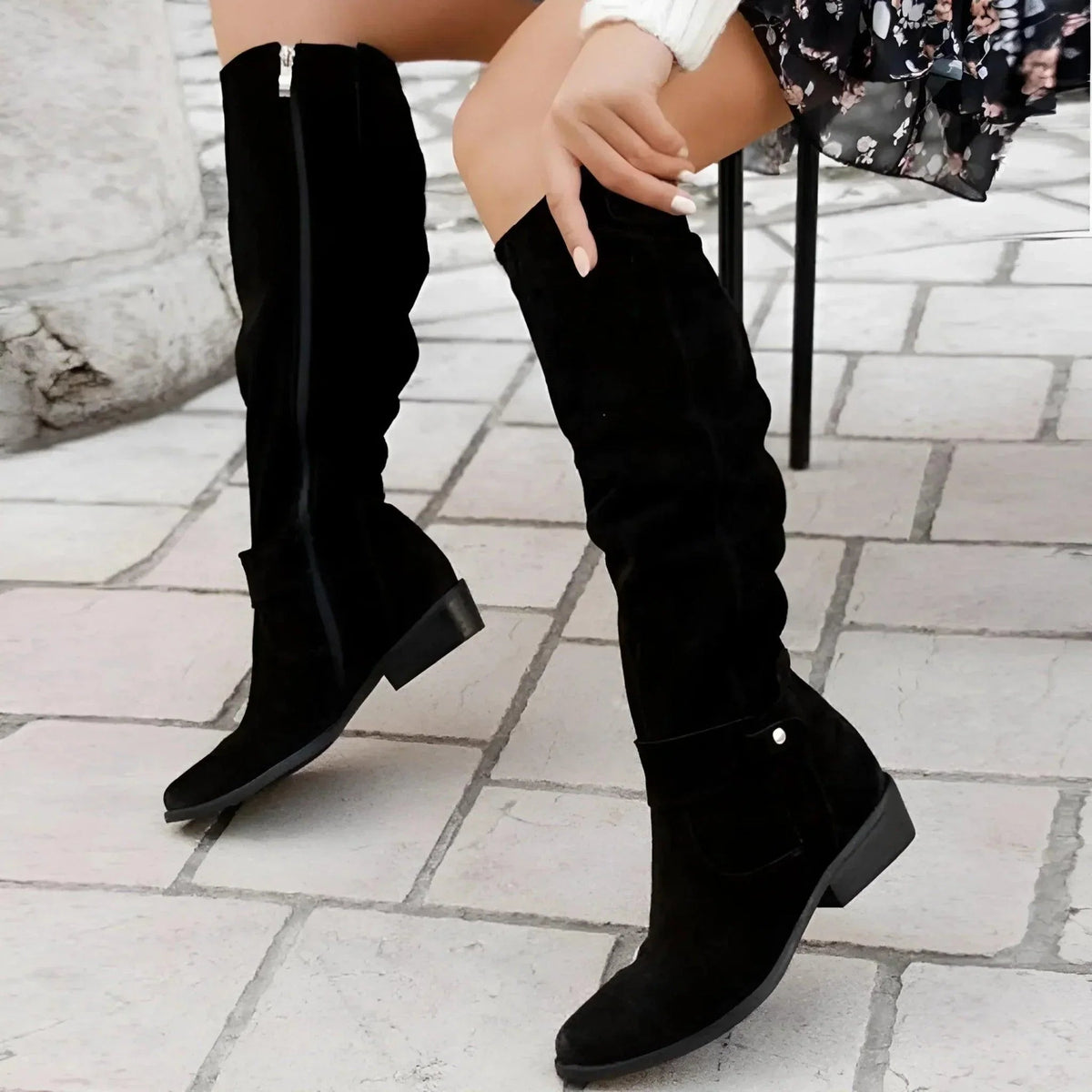 Women's Slouch Knee-High Boots with Side Zip — Black — Alfa Empire, view 4