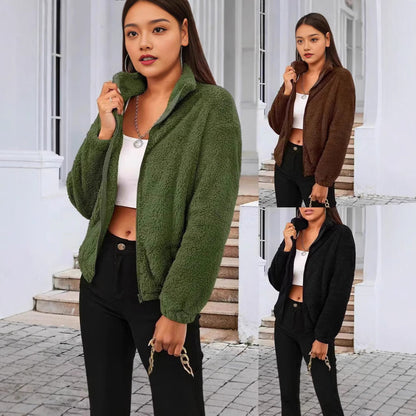 Women's Teddy Zip Jacket with High Collar and Relaxed Fit — Alfa Empire, view 4