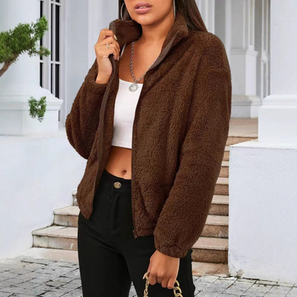 Women's Teddy Zip Jacket with High Collar and Relaxed Fit — Alfa Empire, view 5