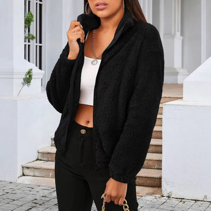 Women's Teddy Zip Jacket with High Collar and Relaxed Fit — Alfa Empire, view 6