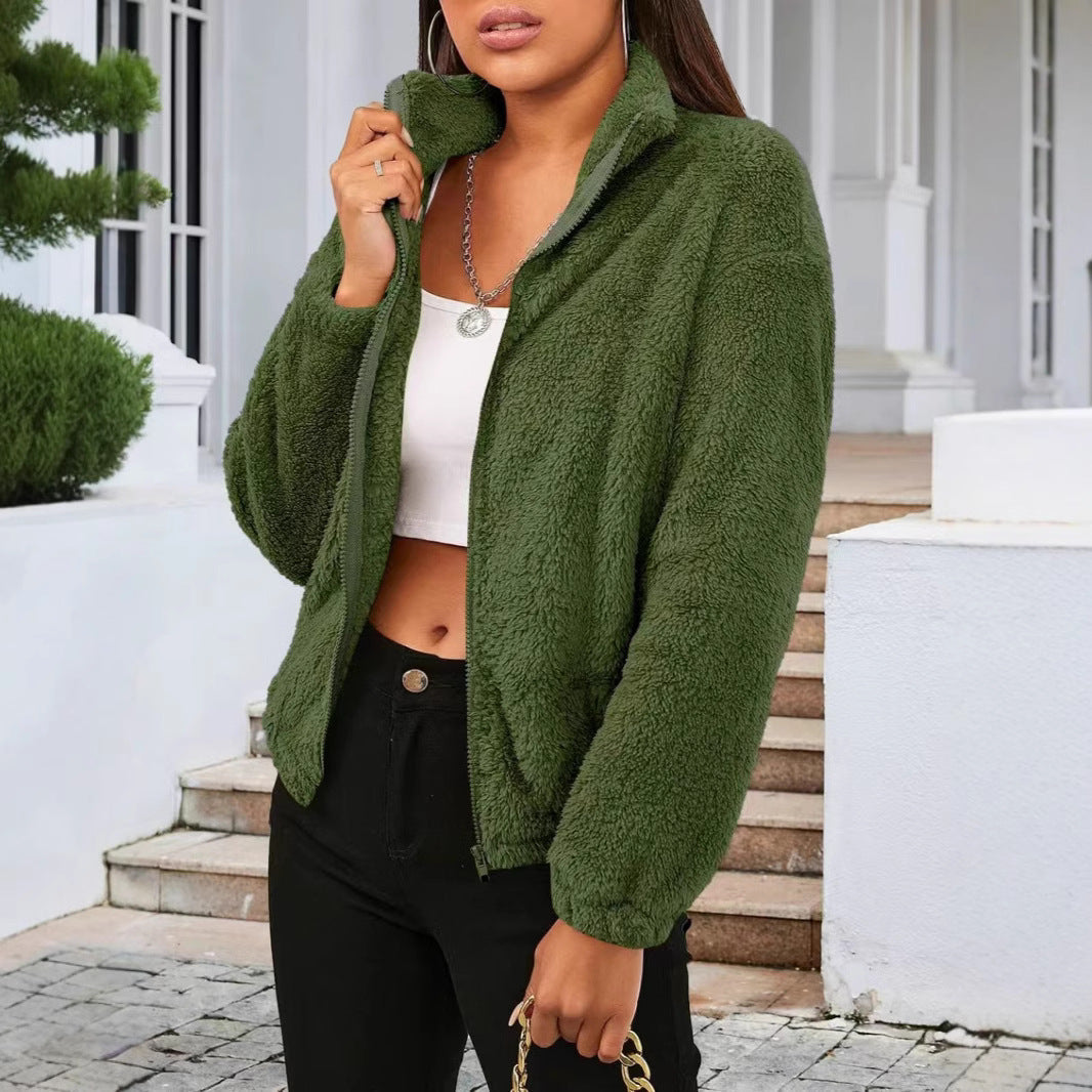 Women's Teddy Zip Jacket with High Collar and Relaxed Fit — Alfa Empire, view 7