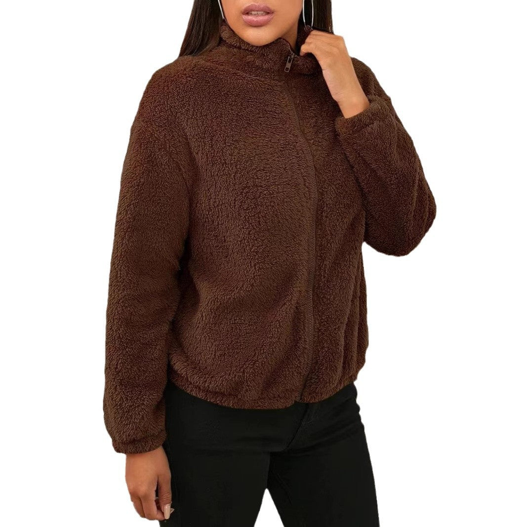 Women's Teddy Zip Jacket with High Collar and Relaxed Fit — Alfa Empire, view 8