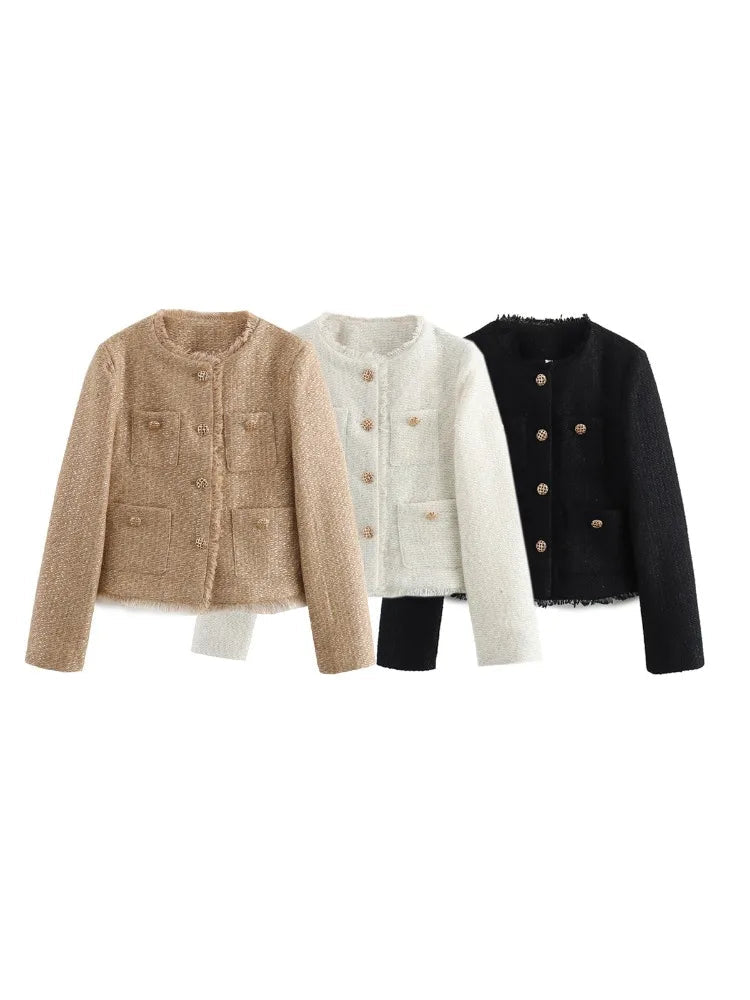 Women's Textured Blazer Gold Button Front with Patch Pockets — Alfa Empire, view 6