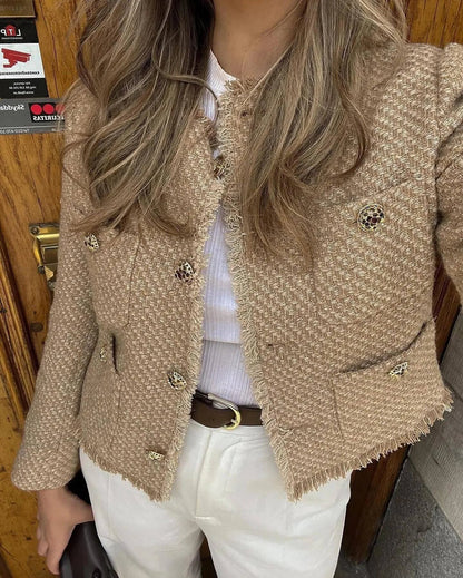 Women's Textured Blazer Gold Button Front with Patch Pockets — Alfa Empire, view 7