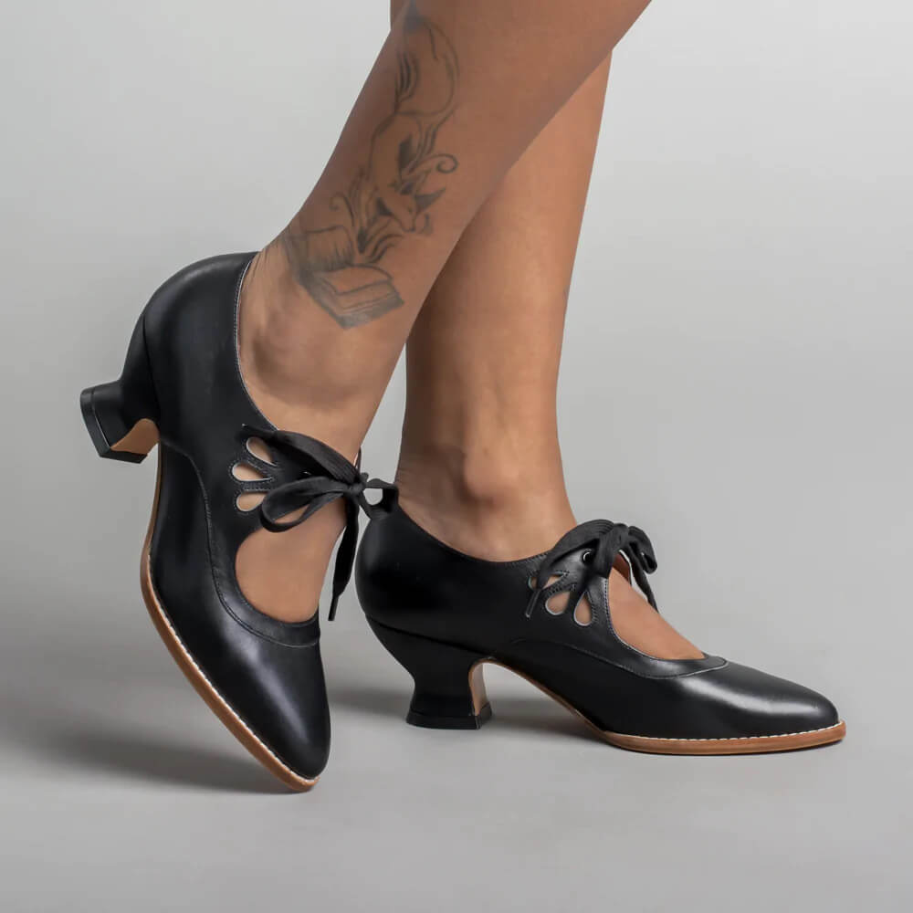 Women's Vintage Pin-Up Heels with Ankle Strap — Black — Alfa Empire, view 1