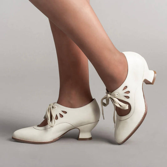 Women's Vintage Pin-Up Heels with Ankle Strap — White — Alfa Empire, view 2