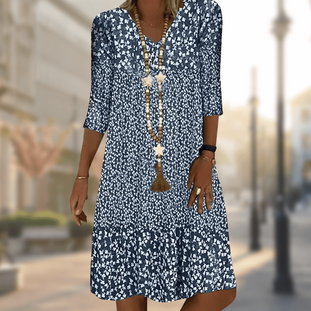 Xenia | Casual Printed Comfortable Dress — Blue — Alfa Empire, view 1