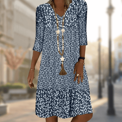 Xenia | Casual Printed Comfortable Dress — Blue — Alfa Empire, view 1