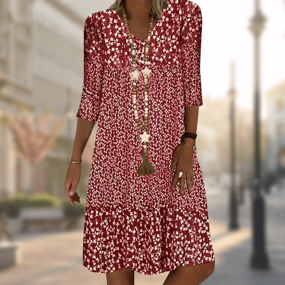 Xenia | Casual Printed Comfortable Dress — Red — Alfa Empire, view 2