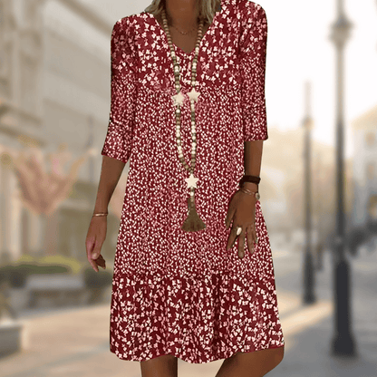 Xenia | Casual Printed Comfortable Dress — Red — Alfa Empire, view 2
