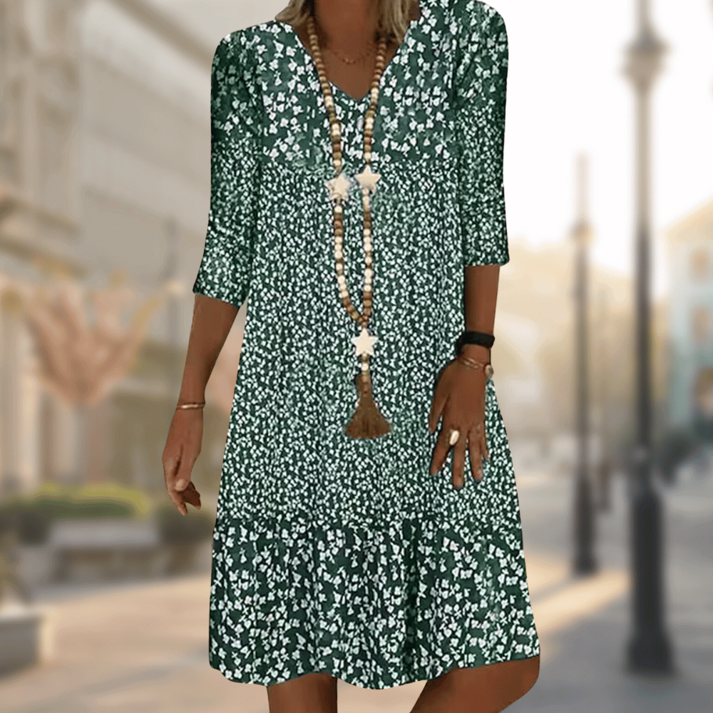 Xenia | Casual Printed Comfortable Dress — Green — Alfa Empire, view 4