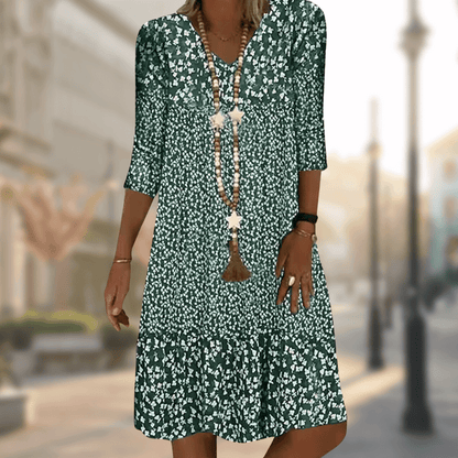 Xenia | Casual Printed Comfortable Dress — Green — Alfa Empire, view 4